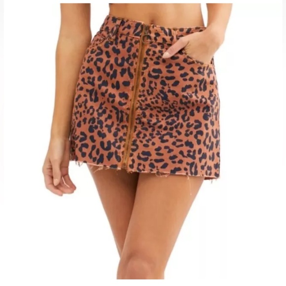 Free People Dresses & Skirts - We the Free People Zip It Up Denim‎ Animal Print Mini Skirt